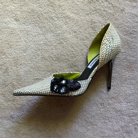 Steve Madden 6.5 Green Black Snakeskin Stiletto Pump Silver Heels - Picture 4 of 10